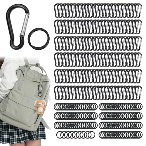 300Pcs 2 Inch Aluminum Carabiner Clip Bulk and Zinc Alloy Carabiner Key Ring Black Small Spring Snap Hooks for Keys Hanging Camping Hiking Traveling Fishing Dog Leash Outdoor Activities Gear