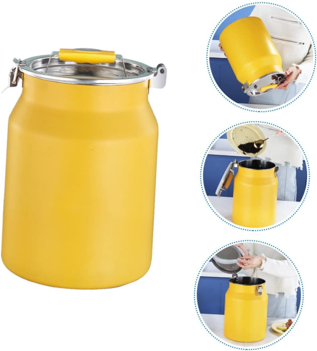 Yellow Stainless Steel Rice Bucket Airtight Kitchen Storage Container for Flour Grain Soybeans Multi Use Household Food Organizer Canister for Pantry Cleanliness