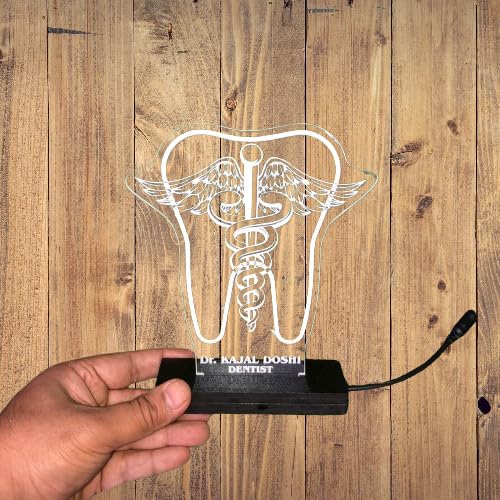 Image of PRINTKART Dental Doctors Name and Design, Personalised LED Name Gifts, Corporate Gifts for Employees, Laser Cut, (Material:- Acrylic Transparent, Size:- 6 x 4 Inches)