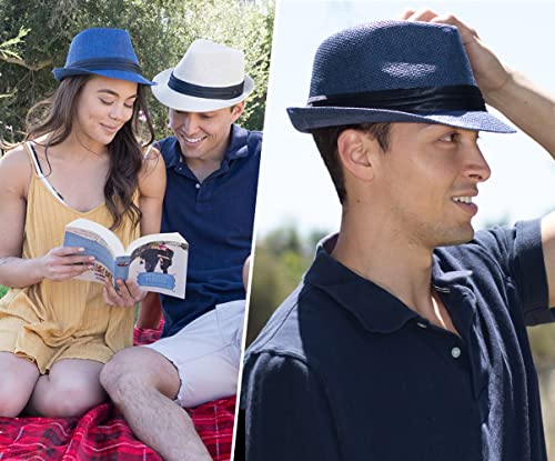 Simplicity Panama Fedora Hat Mens Blue Fedora Mens Blue Straw Hat Mens Hat Summer 1920S Short Brim Straw Hat, Navy Lxl #TOP5
