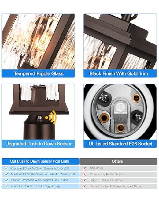 VIANIS Outdoor Post Lights Hardwired 120V, Oil Rubbed Bronze Dusk to Dawn Lantern Post for Outside with Pier Mount Base, Waterproof Aluminum ORB Exterior Lamp Post Light Fixture for Column Mount Light