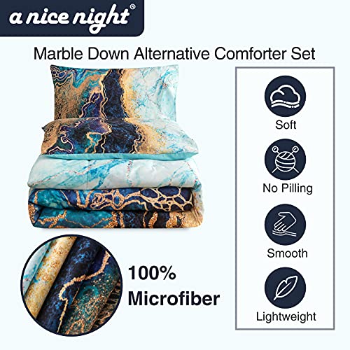 A Nice Night Marble Like Burning Mountain Printed Bedding Set,Retro Style Watercolor Artwork Design,Ultra Soft Comforter Set (Blue, Queen(88-By-88-Inches)) #TOP1
