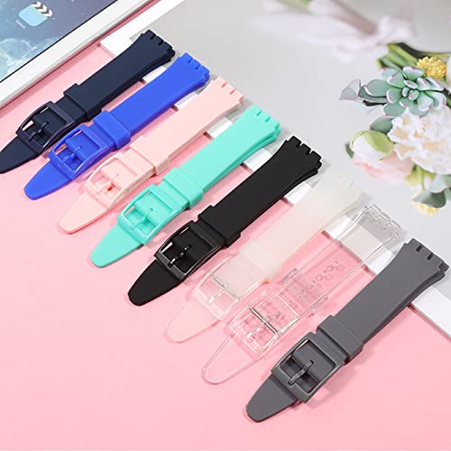Hijiawee Silicone Band for Swatch 17mm 19mm 20mm, Replacement Waterproof Wristband Watch Strap for Swatch 20mm/19mm/17mm for Women Men, 17mm, Silicone, no gemstone