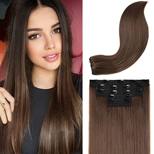 Reecho Clip In Hair Extensions, Hair Extensions Thick Long Lace Weft Lightweight Synthetic Hairpieces For Women (24 Inch-240 Gram(Pack Of 5), Golden Brown) #TOP28
