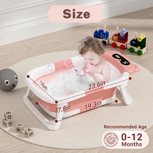 Image of AVIDOR Baby Bathtub,Collapsible Bathtub for Newborn to Toddler,Durable Essential Infant Bath Tub,Portable Travel Baby Tub with Soft Cushion,No-Slip Hanging and Detachable(Pink)