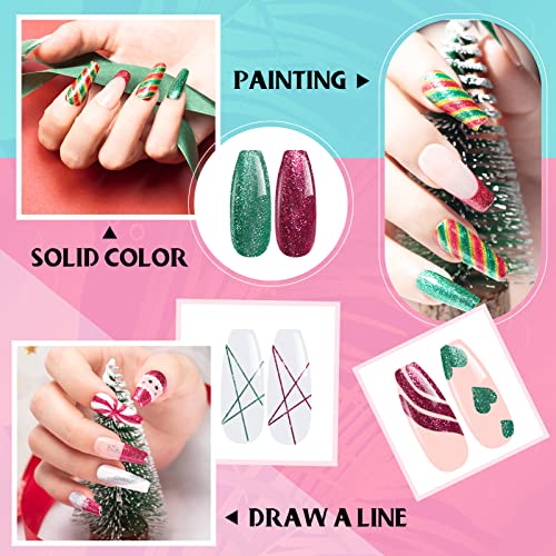 Rechoo Glitter Painted Gel Nail Polish Set, 12 Colors Glitter Metal Line Nail Polish Gel Painting Drawing Uv Light Led Soak Off Christmas Nail Art Design & Nail Salon Diy Manicure Kit #TOP2