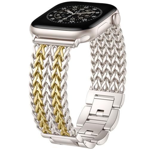 Image of Metal Band Compatible with Apple Watch Bands for Women 40mm 41mm 42mm 38mm 44mm 45mm 46mm 49mm, Dressy Stainless Steel Link Bracelet, Designer Strap for iWatch Series 11 /SE /10 /9 /8 /7 /6 /5 /4 /3 /2 /1 /Ultra