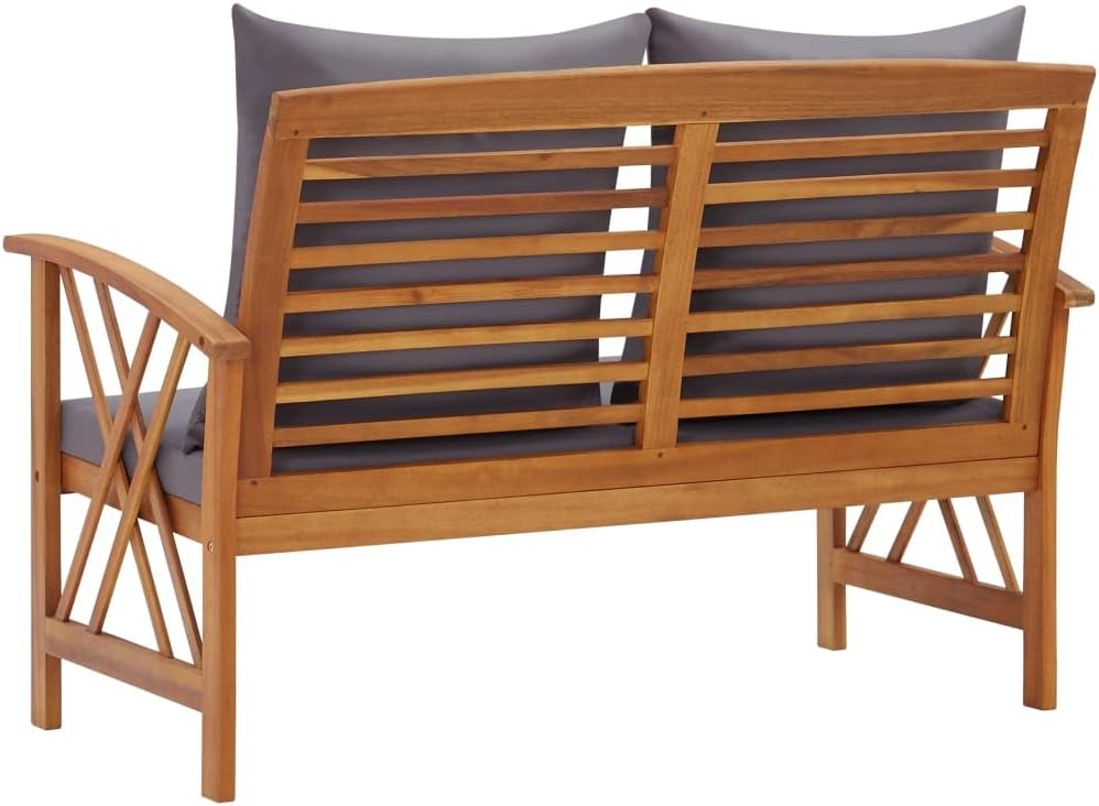 Garden Bench Acacia Wood Finish and Dark Grey Cushions,Solid Acacia Wood Garden Bench with Comfortable Cushions for Outdoor Seating Durable & Stylish Furniture or Terrace Patio Furniture
