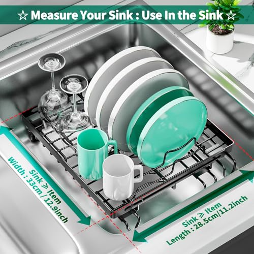 SanDream Over The Sink Dish Drying Rack, in Sink Dish Rack, Expandable Dish Drainer for Kitchen Counter with Adjustable Legs, Compact Dish Drainer Drying Rack for Kitchen Sink (Black)