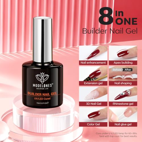 Image of modelones Builder Nail Gel, Burgundy Red Builder 8-in-One, Red Wine
