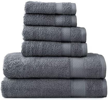 Wamsutta 6-Piece Hygro Duet Bath Towel Set Includes Washcloths,Hand Towels Bath Towels (Pewter)