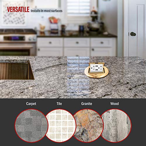 Enerlites Round Pop-Up Floor Box Kit, 6" Diameter Cover, 20A Tamper-Resistant Usb Receptacle, Watertight Gasket, Corrosive Resistant Hardware, 961501-C-Usb, Brass Cover #TOP3