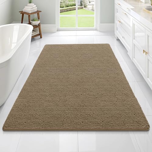 Image of OLANLY Large Bathroom Rugs 70x46, Extra Soft Absorbent Chenille Bath Rugs, Rubber Backing Quick Dry, Machine Washable Bath Mats for Bathroom Floor, Tub and Shower, Home Decor Accessories, Tan