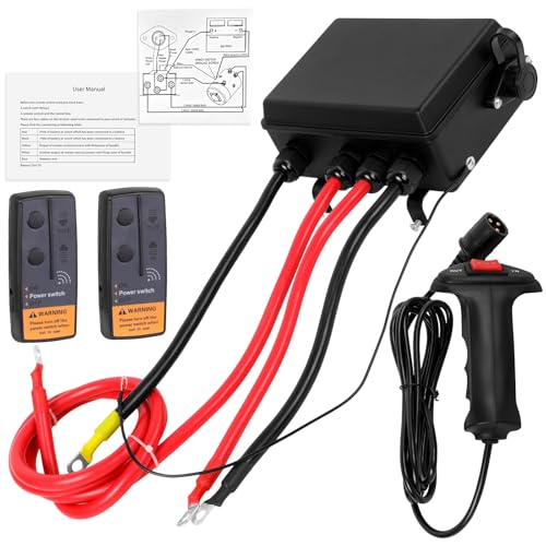 12V 500A Pre-Wired Winch Control Box Kit for Winches, 8000lbs-17000lbs, Wire-Less & Remote Control, Handheld Controller, Jumper Cables, ATV/UTV/SUV Trailer Winch Upgrade