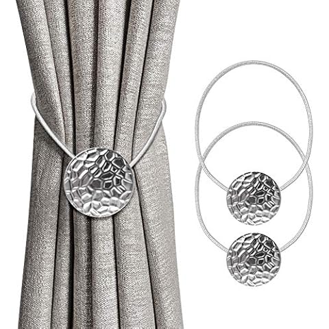 INHDBOX Magnetic Curtain Tiebacks, 2 Pieces Creative Metal Curtain Clips Rope Back Curtain Holder Buckles Curtain Binder Curtain Holder for Home Office Decoration (Silver) Cover