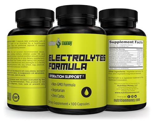 Image of NutritionMoney Electrolyte Premium Hydration Supplement - Sugar Free, Zero Carbs, Non-GMO, Zero Calories, Keto-Friendly, Supports Carnivore Diet, Optimal Rehydration Electrolytes Capsules - 100 Count