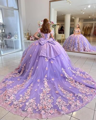 Zhangyo Off Shoulder Quinceanera Dresses Ball Gown Sparkly Tulle Sweet 15 16 Dress Lace Beading Prom Dress with Bow2