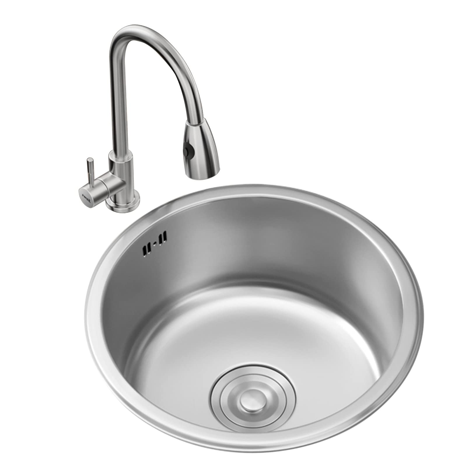 YADZISW 304 Stainless Steel Round Kitchen Sink Single Bowl Undermount with Faucet & Drain 32x32x20 cm Durable Modern Design Perfect for Remodeling