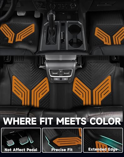 Image of Color TPE Floor Mats 2019-2026 for Chevrolet Silverado /GMC Sierra 1500 & 2500HD /3500HD 2020-2026 | Crew Cab | Without Rear Underseat Storage | All-Weather Floor Liners Full Set, Desert Amber