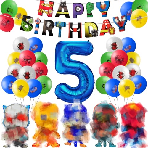 Decoration Anniversaire Garcon - 31 Pièces Super Deco Anniversaire , Enfant Ballons 5 ans , Party Déco Aluminium Thème Ballons Déco anniversaire Pour Enfant Fête