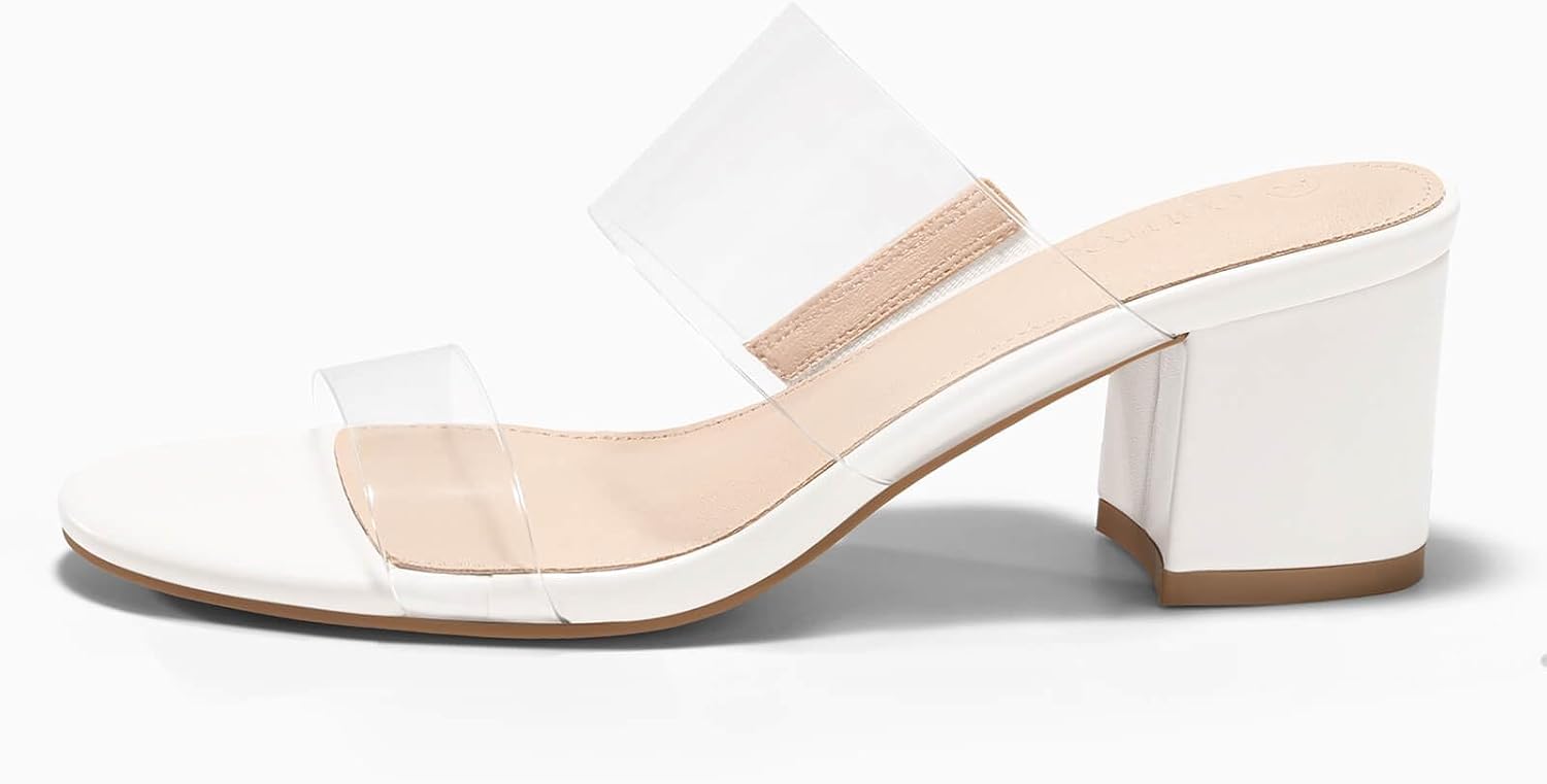 Coutgo Women's Clear Heeled Sandals Transparent Two Strap Chunky Block Heels Mules Open Toe Slip On Dress Shoes - Image 4