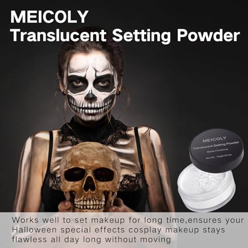 Meicoly Talc-Free Setting Powder With Sifter,Long Lasting Loose Face Powder,Translucent Powder Colorset Powder,Matte Finishing White Face Paint Setting Powder For Halloween Sfx Makeup,Oil Control thumb #5