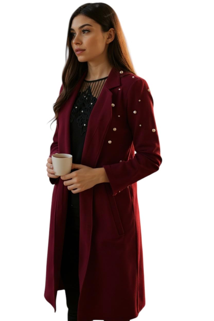 Stylish Black Long Shrug with Pearl Detailing for Women