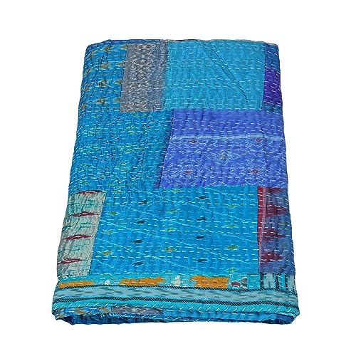 Edredón indio de seda King acolchado a mano reversible transpirable Marubhumi patchwork 5