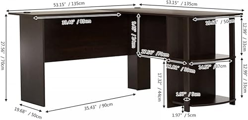Miniatura 2 de Escritorio en forma de L con gabinete, escritorio de madera en ángulo recto para computadora, escritorio para juegos con puerto de carga USB y toma