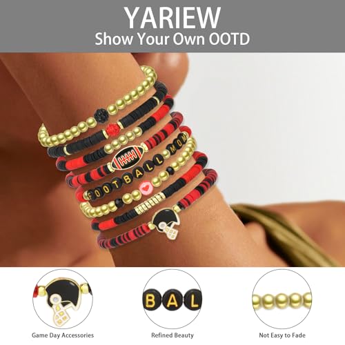 YARIEW Football Mom Bracelets for Women Football Bracelets Red Blue Beaded Bracelets for women Elastic Charm Bracelet Football Mom Accessories Game Day Outfits Jewelry Gifts2