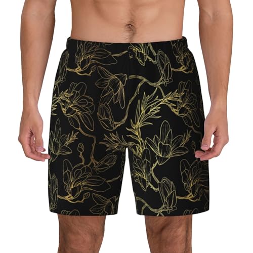 Gold Gloss Outline Floral Funny Men's Swim Trunks Board Shorts Quick Dry-