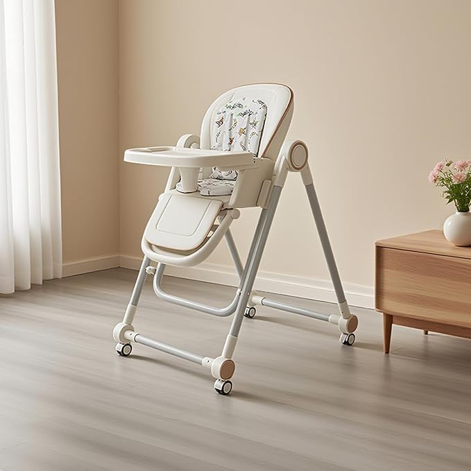 Baby High Chair,High Chairs for Babies and Toddlers,Adjustable 2-in-1 Baby High Chair,Portable Highchair for 1+ Years/Detachable PU Cushion/Locking Wheels KKK image 9 of 9 B0FFZ3KMZS