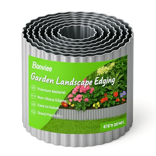 Bonviee 6” x 20’ Metal Landscape Edging Border Kit, Corrugated Garden Edging for Flower Bed, Lawn, Walkways, No Dig Paver Edging for Landscaping, Durable Garden Border Edging (Silver, 6In x 20Ft)