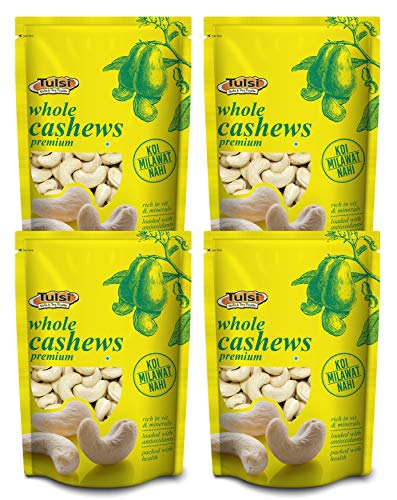 Image of Tulsi Whole Cashew Premium (Grade W320) 800GM (200g x 4) | Handpicked Kaju Nuts | Premium Cashew Nuts | Raw Cashews | Rich in Protein | Source of Dietary Fiber | Good Size | Whole Kaju | (Pack of 4)