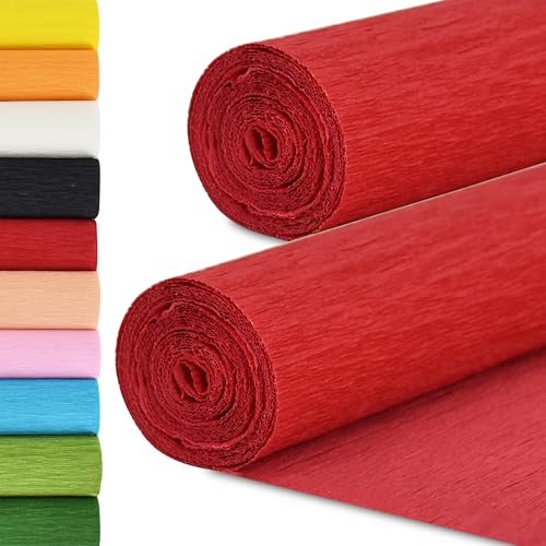 BEISHIDA Red Crepe Paper Roll 9.8 Inch Wide 8ft Long Crepe Paper Sheet for Flower Making Wedding Ceremony Birthday Holiday Party Decoration DIY Craft(2Rolls)