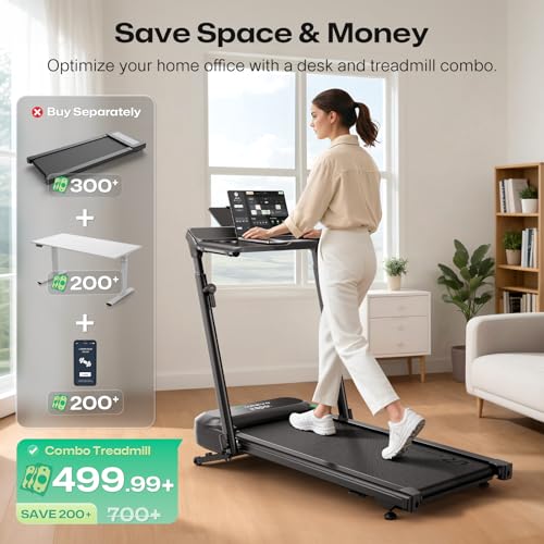 Image of UREVO CyberPad Smart Walking Pad with 14% Auto Incline, Standing Desk Treadmill for Home, Quiet Brushless Motorized, Extended Walking Surface, LED Remote, Speed-Responsive Lighting, UREVO APP