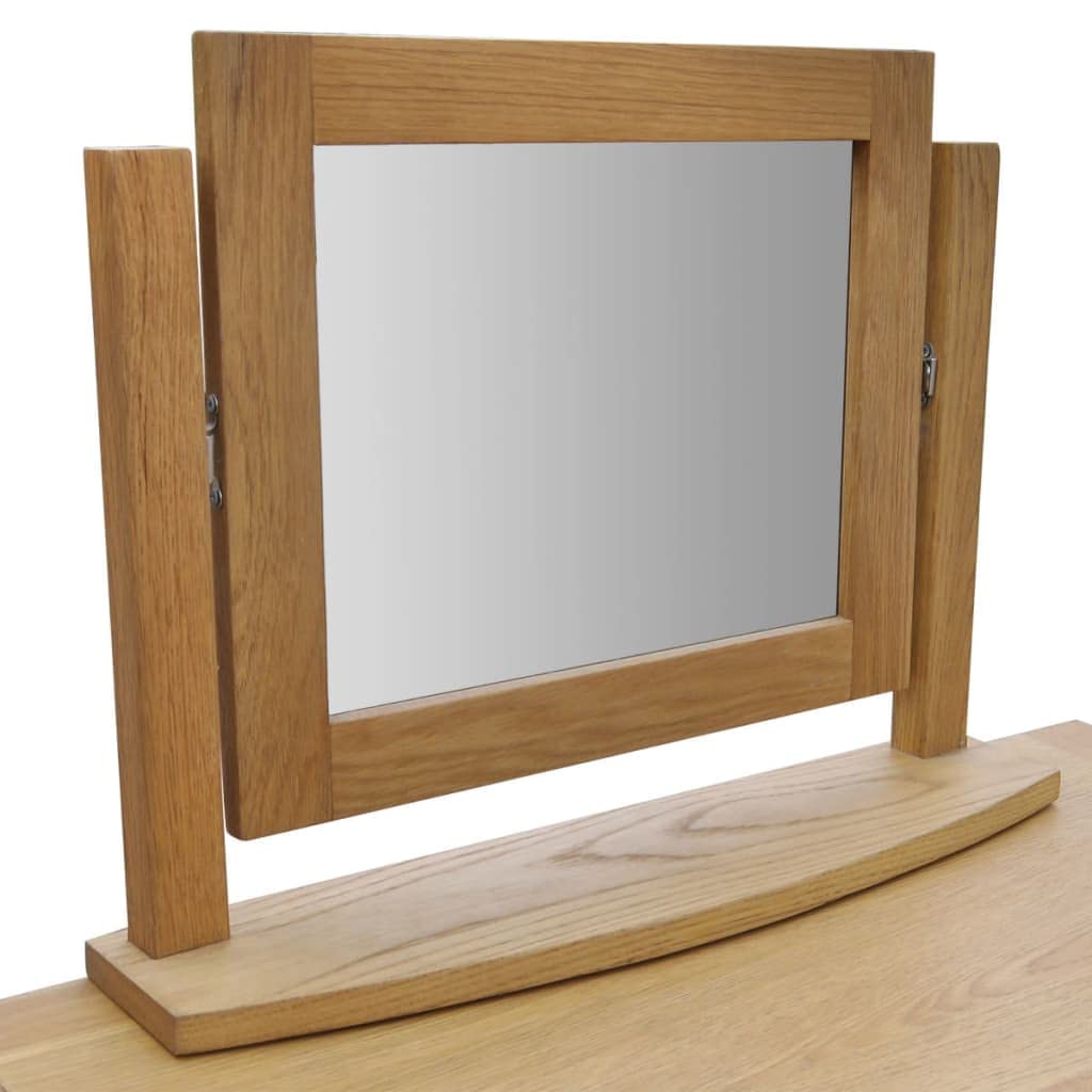 Tocador de madera maciza de roble con taburete y espejo, tocador de maquillaje, mesa de maquillaje, mesa con cajón, espacio de almacenamiento, para dormitorio, vestidor, mujer, niña
