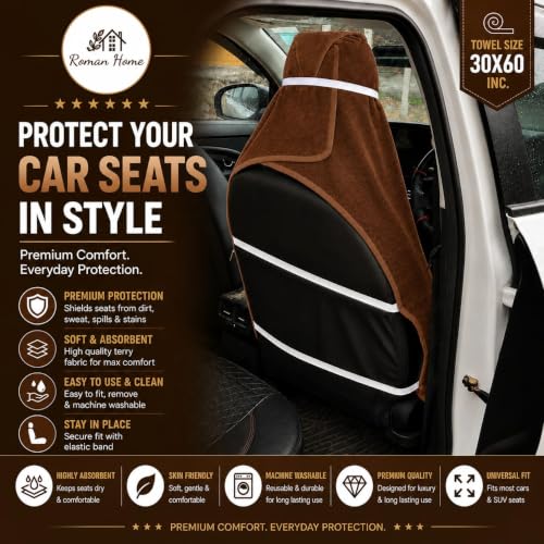 Image of ROMAN HOME Car & Office Chair Towel with 2 Tie Knots| Super Soft 400 GSM (2, car browen)
