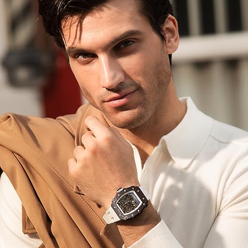 Image of TSAR BOMBA Mens Luxury Watch Automatic Watches for Men 50M Waterproof Japanese Mechanical Movement Tonneau Stainless Steel Case Sapphire Glass Big Face Cool Unique Fashion Gift Men