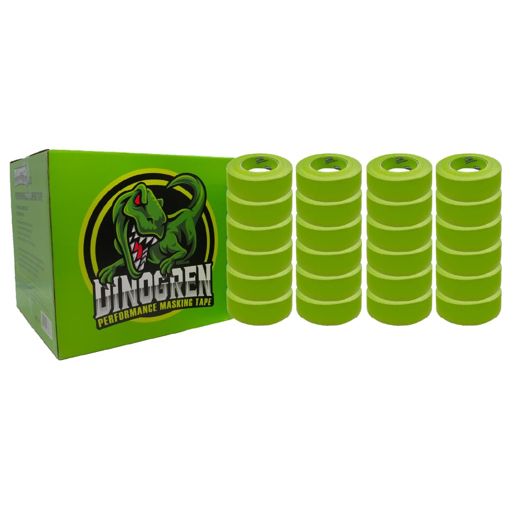 DINOGREN Painters Tape for Car Paint, High Performance Masking Tape, Masking Tape for Automotive Paint, Heat Resistant, Water Resistant, Multi-Purpose Masking Tape Green 1.5 in x 60 yd (24 Rolls)