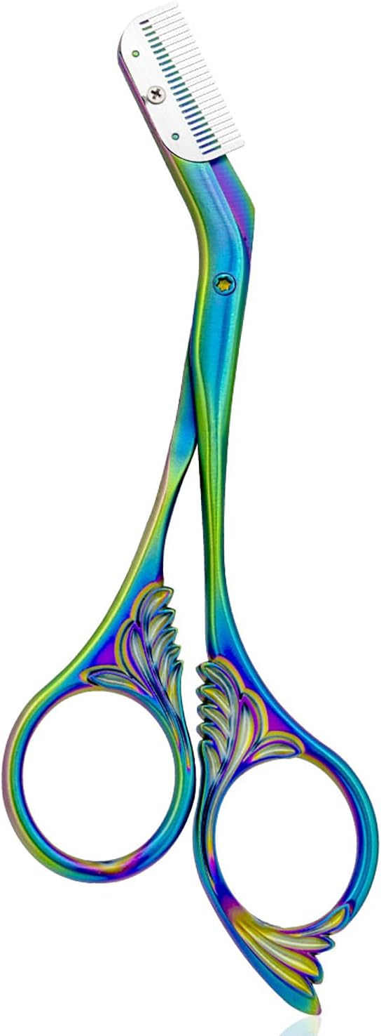 Eyebrow Trimmer Scissors with Combs For Trimming and Shaping Rainbow