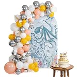 Arch Backdrop Cover, Blue Jellyfish Octopus Spandex Fitted Wedding Arch Covers 4Ft, Beach Nautical Ocean Coral Seahorse Decorative Backdrop Cover for Thanksgiving Birthday Party Banquet Decoration