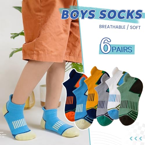 Image of SeeyAN Kids Socks Boys Ankle Athletic Half Cushioned Low Cut Sport Cotton Breathable Socks 6 Pairs