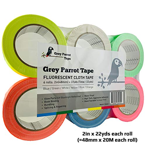 Image of UV Tape Blacklight Reactive, (6 Pack), (6 Colors), 66ft Per Roll, Fluorescent Cloth Tape, Glow in The Dark Tape Under UV Black Light (2in x 66ft)