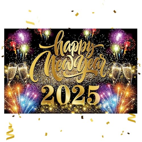 Sfondo di Capodanno 2025 Decorazione per feste in oro nero Elegante sfondo per cabina fotografica fotografico non sbiadisce striscioni di con 180 x 110 cm per interni