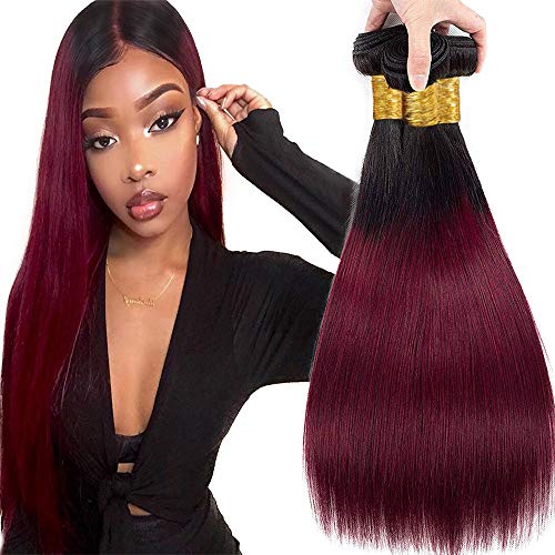 Ombre Hair Bundles Straight Hair Extensions 1b99j Burgundy Hair Bundle Human Hair Bundles Ombre 3 Bundle For Women Hair Weave Weft Hair 22 24 26 inch