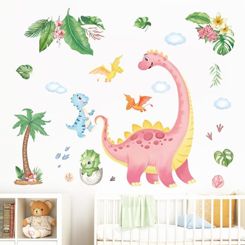 Vinilos Decorativos Dinosaurio Rosa y Palmera 30x90 cm miniatura 2