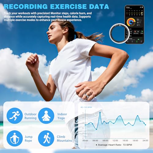 Image of Smart Ring for Women Men, Activity Tracker, SpO2, Heart Rate Monitor, Sleep Monitoring, IP68 Waterproof Fitness Ring for iOS & Android (Silver 13)