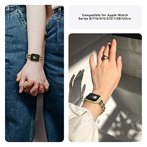 Image of Gold Watch Bands for Women Compatible with Apple Watch Band 38mm 40mm 41mm 42mm 44mm 45mm 46mm 49mm Adjustable Metal Band Cowboy Steel Chain Bracelet for iWatch Series1 /2 /3 /4 /5 /6 /7 /8 /9 /10 /11 /SE