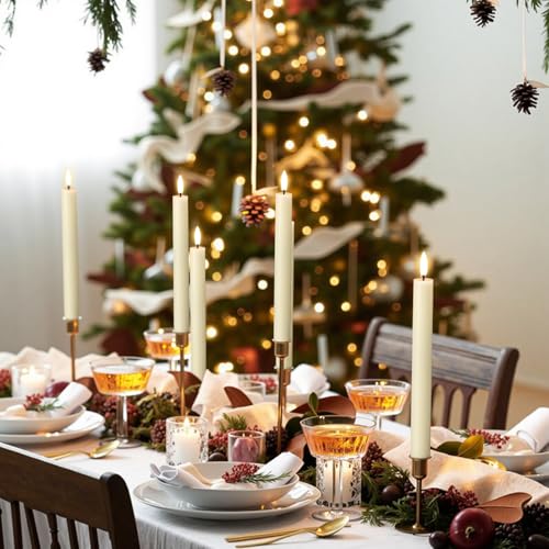 Image of Flameless Taper Candles with Remote, Set of 3 Real Wax LED Taper Candles Battery Operated with 3D Wick, Flameless Candlesticks for Halloween Christmas Holiday Decor(0.75 inchx9.8 inch)